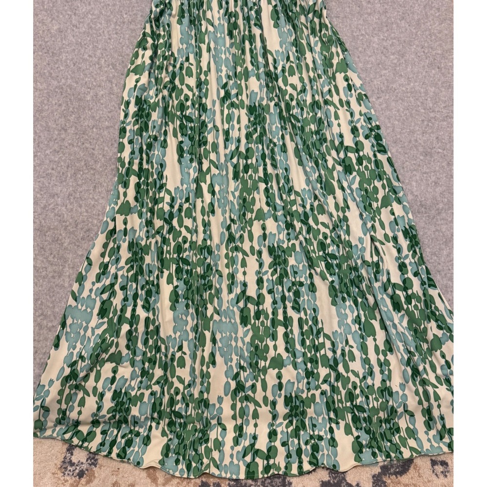 Suzi Chin Maggy Boutique Green Abstract Leaf Halter Maxi Dress Size 8 Y2K - Picture 3 of 12